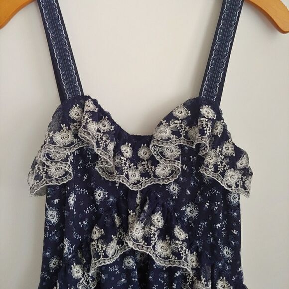 Max Studio London Women's Boho Dress Blue and White Floral Size XS - Picture 4 of 11